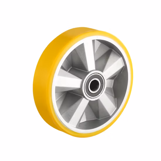 4-8in Medium Heavy Duty Industrial Trolley Wheel Yellow Zinc Steel PU Castor with Brake
