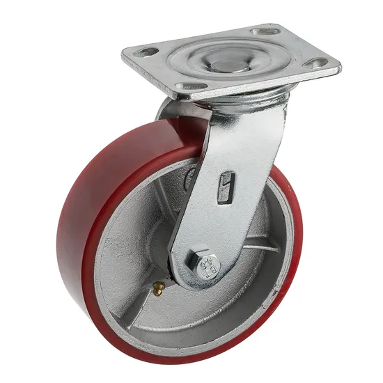 100 125 150 200mm Ruedus Swivel Red PU Iron Core Heavy Duty Caster with Brake