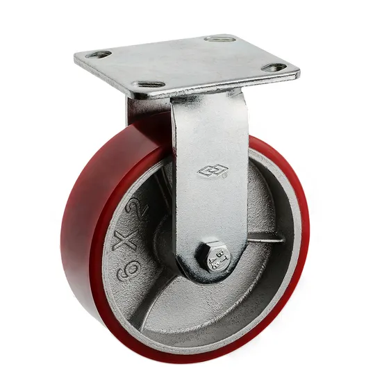 100 125 150 200mm Ruedus Swivel Red PU Iron Core Heavy Duty Caster with Brake