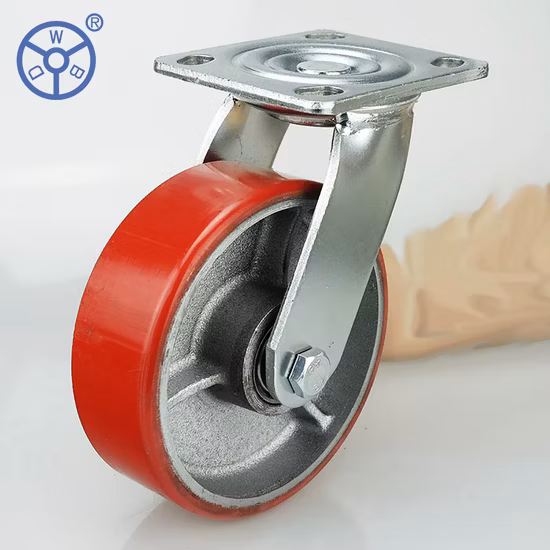 Wbd Heavy Duty Cast Iron Core PU Caster Red Polyurethane Castors and Universal Wheels for Trolley